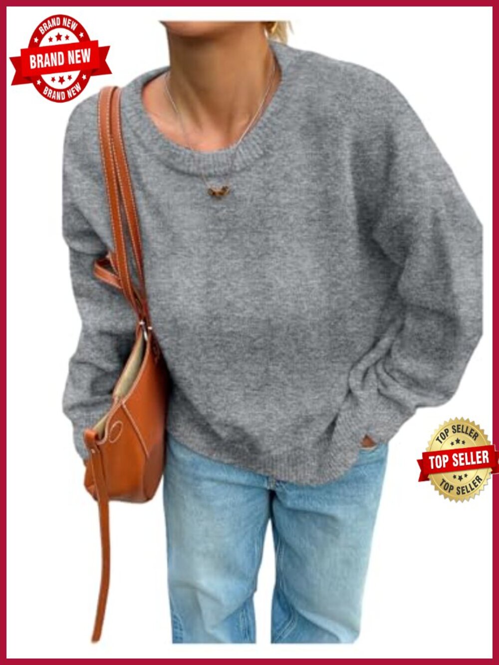 Oversized Knit Pullover Sweater Long Sleeve Crewneck Loose Fit